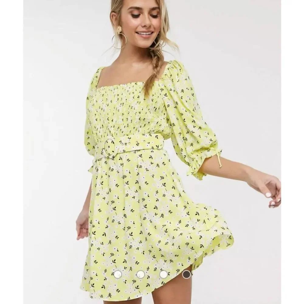 NWT For Love & Lemons Chrysanthemum yellow mini dress sz S